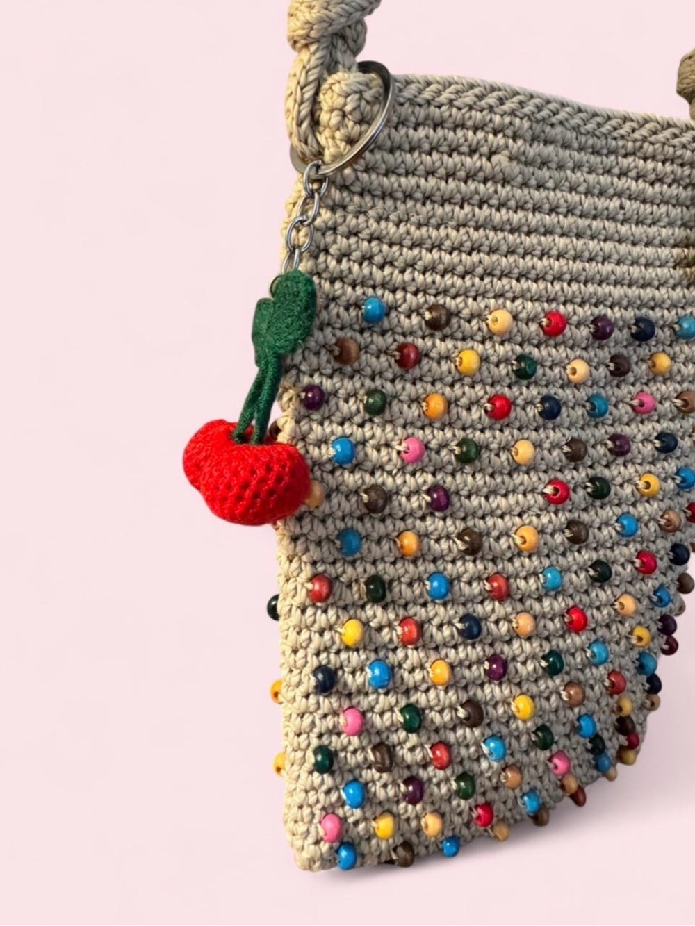 The Sak Crochet Crossbody w/Ecru Beading & BONUS Cherry Bag Charm/Key Ring
